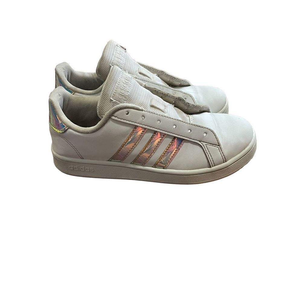 Adidas Shoes Youth 3 Grand Court K‎ Tennis Sneaker Iridescent White Leather